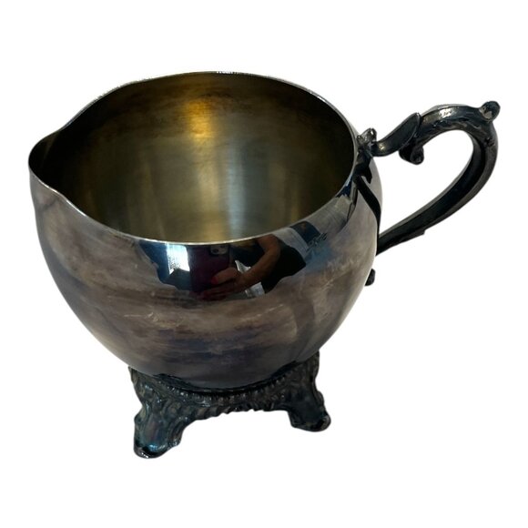 Vintage Silverplate Creamer & Sugar Bowl Set – Wm. A Rogers Sugar, Ornate Footed - Picture 8 of 9